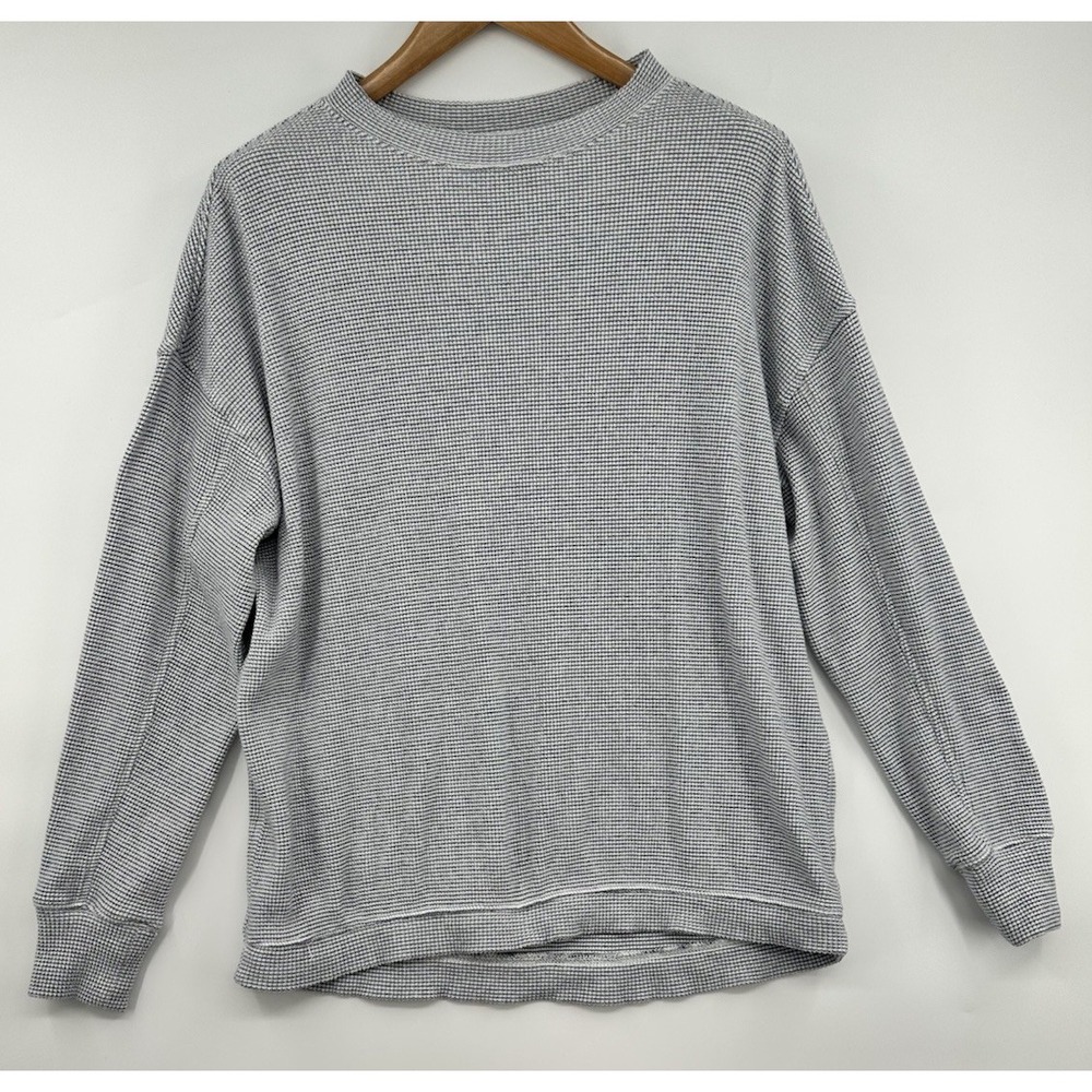 Aerie Women's Getaway Oversized Waffle Pullover Sweater XS Light Gray Blue Comfy